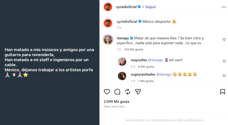 Mensaje de Aleks Syntek sobre su equipo de trabajo