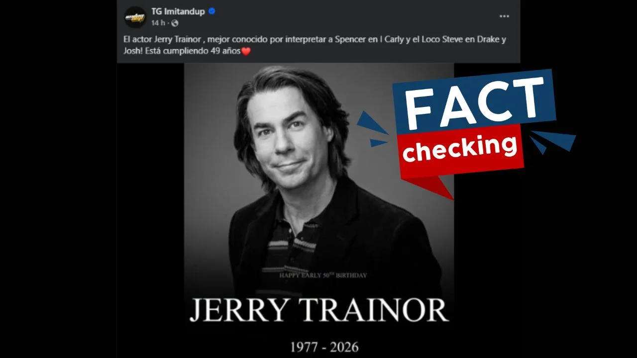 Publicación en redes sociales con una foto de Jerry Trainor en blanco y negro.